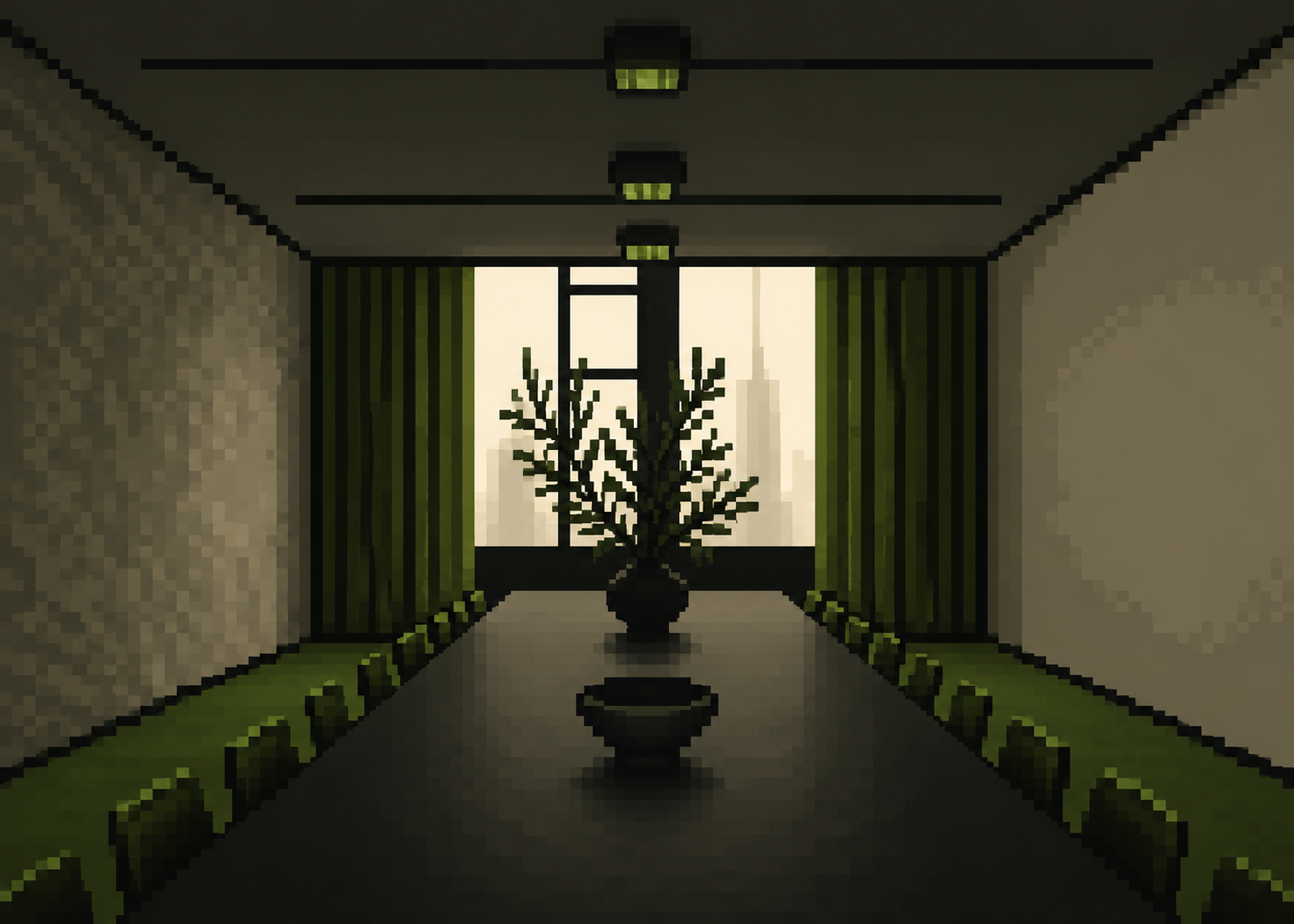 A pixelated digital interpretation of the Tyne Room at Ace Hotel Sydney